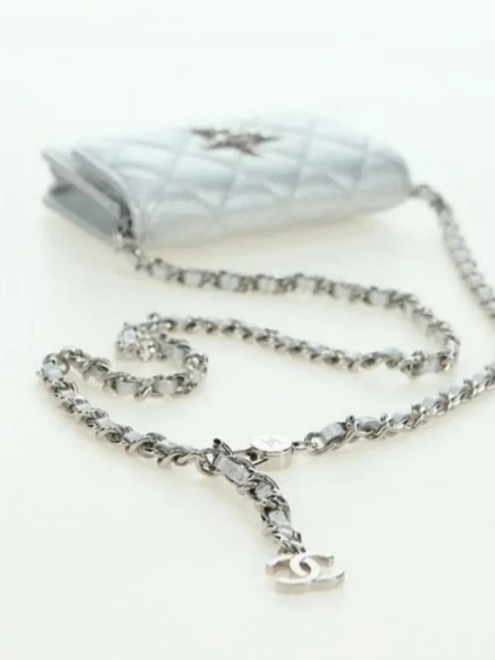 CHANEL Chain Shoulder Bag Leather Silver CC Auth 170531SAM
